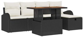 Conjunto de Sofá de Jardim 6 Peças com Almofadas em Rattan Preto