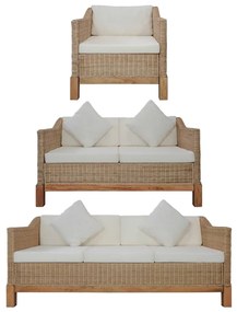 vidaXL 3 pcs conjunto de sofás com almofadões vime natural