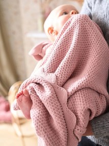 Oferta do IVA - Manta para bebé, em ponto de arroz, algodão biológico rosa medio liso