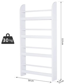 Estantes de parede com 4 prateleiras Estante infantil para escritório em casa Carga 30 kg 25 livros Resistente à água 59x12x113cm Branco