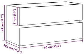Gabinete para Pia Carvalho Preto 90x38,5x45 cm Madeira Engenheirada