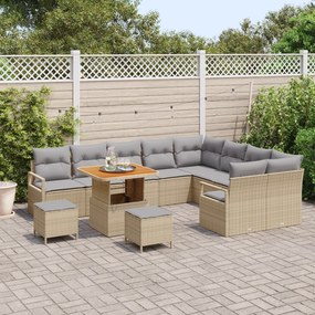 Conjunto de Sofá de Jardim de 12 Peças com Almofadas Bege Rattan Polié
