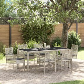 Conjunto de Jantar de Jardim de 7 Peças com Almofadas Cinza Claro em Rattan Sintético