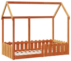 Cama infantil formato casa 80x160 cm pinho maciço castanho-mel
