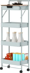 Carrinho de arrumação com rodas 45 x 29,5 x 117,5 cm, 4 níveis, com gaveta, tabuleiro e cestos, verde