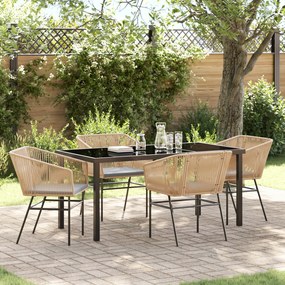 vidaXL Conjunto de Jantar de Jardim 5 Peças com Almofadas Castanho em Rattan Poliéster