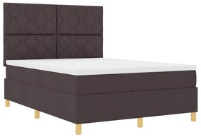 Cama Box com Colchão &amp; LED Castanho Escuro 140x190 cm Tecido