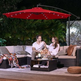 Guarda-sol com 3 m de diâmetro, iluminação solar LED e manivela
