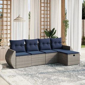 vidaXL 5 pcs conjunto sofás p/ jardim c/ almofadões vime PE cinzento