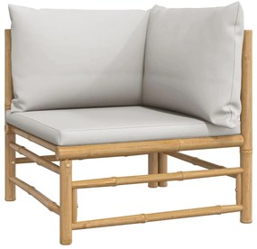 7 pcs conj. lounge de jardim bambu c/ almofadões cinzento-claro