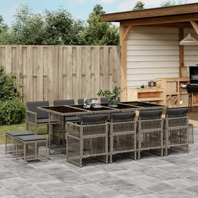 vidaXL 13 pcs conjunto jantar p/ jardim c/ almofadões vime PE cinzento
