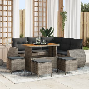 Conjunto de Sofás de Jardim de 9 peças com Almofadas Cinza Rattan Poliacrílico