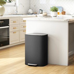 Caixote do lixo de cozinha de 50 L, com pedal, balde interior removível, tampa com fecho suave, 45,1 x 36,5 x 62,6 cm, preto