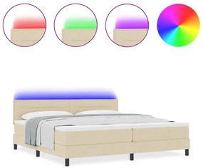 Cama Box Spring com Colchão e LED Creme 200x200 cm Tecido