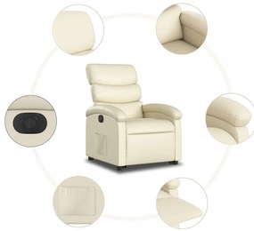 Poltrona reclinável elevatória elétrica couro artificial creme