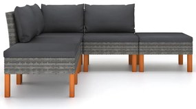 5 pcs conjunto lounge de jardim c/ almofadões vime PE cinzento