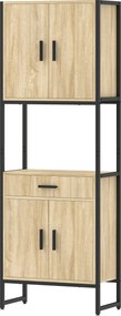HOMCOM Buffet Alto de Cozinha, Armário de Cozinha, 4 Portas com Fecho Suave, Gaveta, Bancada, 60x30x170cm, Madeira Natural | Aosom Portugal