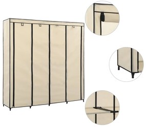 Roupeiro com 4 compartimentos 175x45x170 cm cor creme