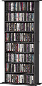 Organizador para CD e DVD com 8 compartimentos e 6 prateleiras ajustáveis, capacidade máxima de 360 CD/185 DVD e Blu-ray, preto
