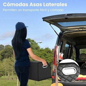 Organizador dobrável 30 x 47 x 27,5 cm para porta-malas de carros 35L com tampa acolchoada em couro e divisória ajustável Preta