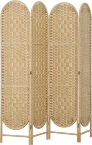 HOMCOM Biombo Separador de 4 Painéis 160x170 cm Painel de Privacidade Dobrável Boémio com Topo Arqueado Entrançado à Mão Madeira | Aosom Portugal