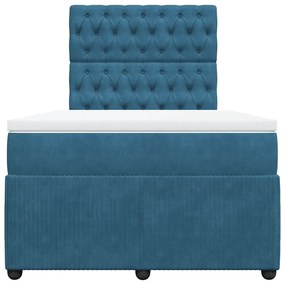 Cama boxspring com colchão 120x200 cm veludo azul