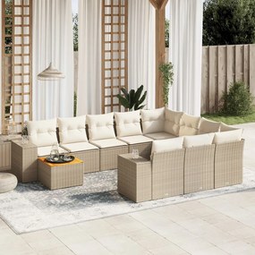 11 pcs conjunto sofás de jardim c/ almofadões vime PE bege