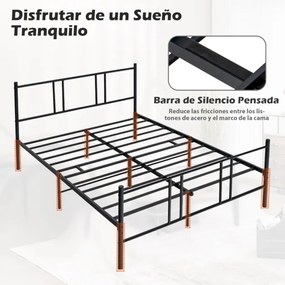 Estrutura de cama metálica com cabeceira e estribo de aço fácil de montar 209x164x101cm preto