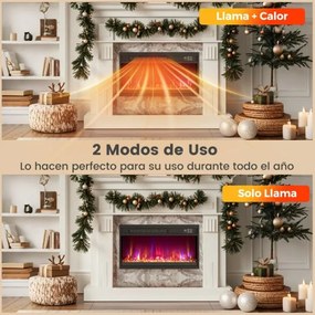 Lareira elétrica encastre 18” de 1500 W com comando à distância Temporizador Termóstato Preto