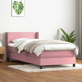 Cama com molas/colchão 100x210 cm veludo rosa