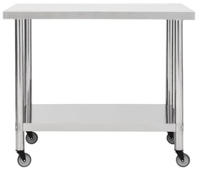 Mesa de trabalho de cozinha com rodas aço inoxidável 80x60x85cm