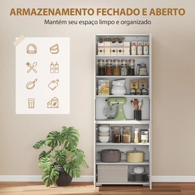 Armário de Cozinha Móvel Auxiliar de Cozinha com 4 Portas Compartimento Aberto Prateleiras Ajustáveis 68x34x180 cm Branco Brilhante