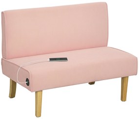 HOMCOM Sofá de 2 Lugares Estofado em Veludo Cotelê Sofá Sala de Estar com 2 Entradas USB 1 Entrada Tipo C 110x60x85 cm Rosa