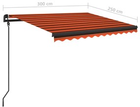 Toldo retrátil manual com postes 3x2,5 m laranja e castanho