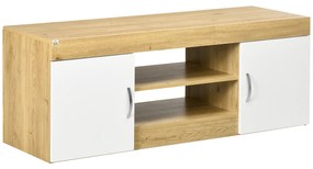 HOMCOM Móvel TV 2 Portas Armazenamento 2 Níveis Televisores até 60 Polegadas 130x39,6x48cm Branco Madeira Moderno Funcional | Aosom Portugal