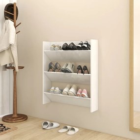 vidaXL Sapateira de parede 80x18x90 cm contraplacado branco brilhante