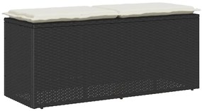 vidaXL Banco de jardim com almofadão 110x40x44 cm vime PE preto