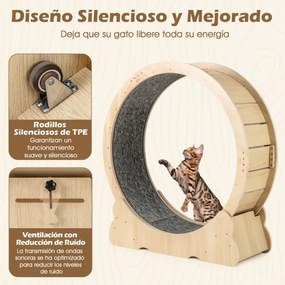 Roda de exercício grande 101 cm para gatos de interior com mecanismo bloqueável, pista almofadada e Estrutura de madeira para uma saúde natural,