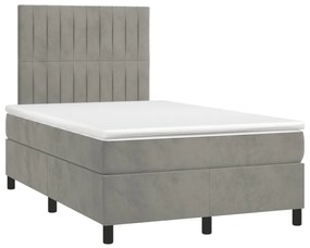 Cama boxspring c/ colchão 120x200 cm veludo cinzento-claro