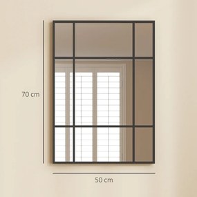 Espelho Retangular de Parede Espelho de Janela 70x50 cm com Moldura Metálica Espelho Decorativo para Sala Quarto Preto