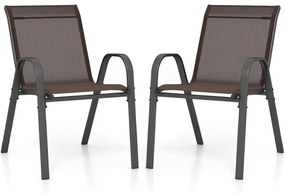 Conjunto de 2 cadeiras de jantar de jardim empilháveis Estrutura resistente ao tecido respirável Pátio exterior Praia 55 x 67 x 83 cm Castanho
