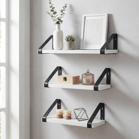 Conjunto de 3 prateleiras de parede, dois tipos de fixação Brancas + Preto
