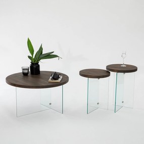 Mesa de Centro Serenity – Transparente / Nogueira – 70 cm x 40 cm