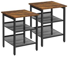 Conjunto de mesa lateral VASAGLE, criado-mudo, conjunto industrial de 2 mesas de cabeceira, com prateleiras de malha ajustáveis, sala de estar, quarto, corredor, escritório, estável, marrom rústico e preto LET24X
