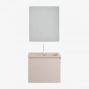 Conjunto De Móveis De Banheiro Em Madeira Macrae Com Pia Integrada Crema Linho & Led Retangular E Anti-embaciamento 60x70 Cm Riben - Sklum
