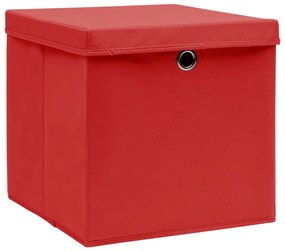 Caixas de arrumação com tampas 4pcs 32x32x32 cm tecido vermelho