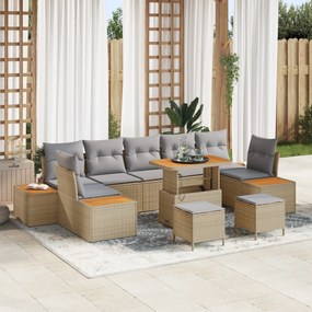 Conjunto de Sofá de Jardim vidaXL 10 Peças com Almofadas Bege Vime Sin
