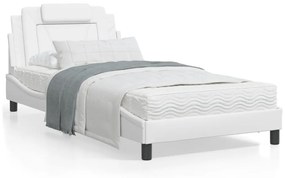 vidaXL Estrutura cama c/ cabeceira 100x200 cm couro artificial branco