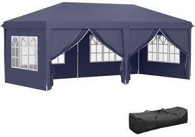 Outsunny Tenda para Festas 585x295x270 cm com Paredes Laterais Amovíveis 2 Portas com Zíper 4 Janelas e Bolsa de Transporte Azul