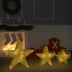 329775 vidaXL Estrelas de Natal com luzes LED 3 pcs ext./int. arame dourado